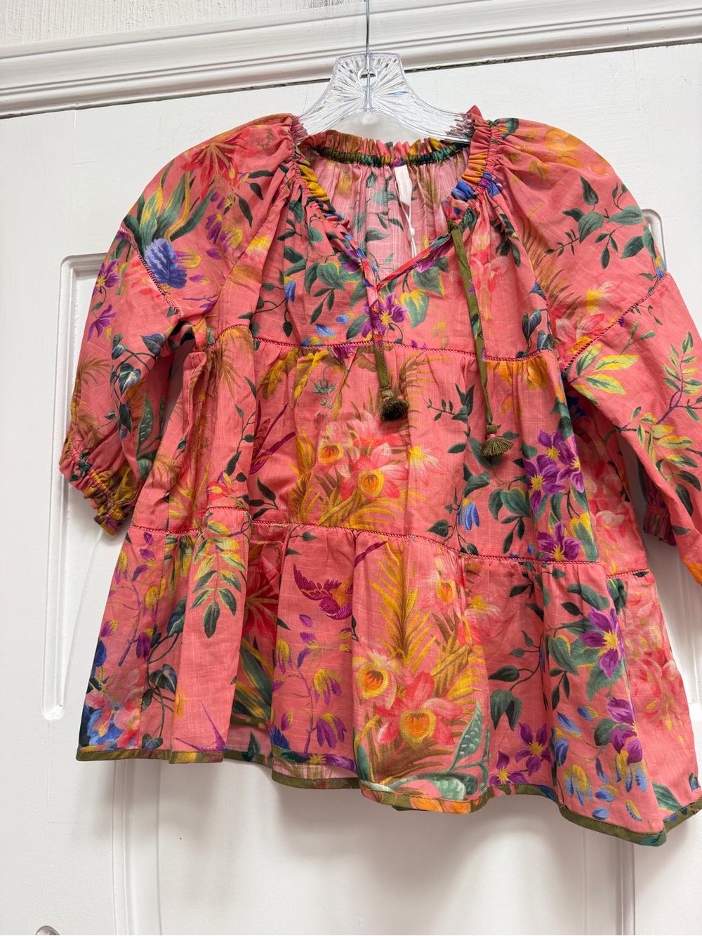 Zimmermann Girls 10 Coral Pink Floral Tiered Peasant Blouse Nee